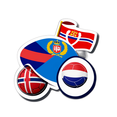 Sticker cu un fotbal care include steagurile Norvegiei și Moldovei