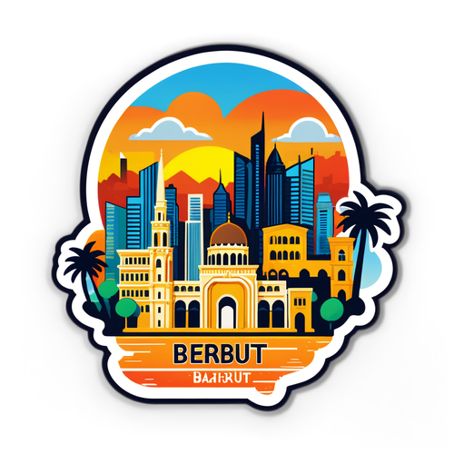 Beirut i Solnedgang: Oppdag Arkitekturen og Kulturens Hjerte i Denne Unike Klistremerken!