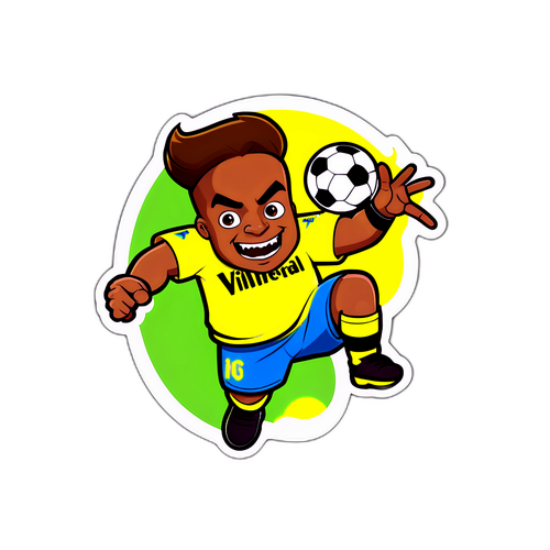 비야레알 마스코트 캐릭터가 공을 차는 이미지