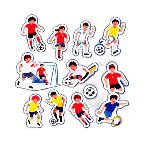 대구의 아름다운 날씨 속에서 축구를 즐기는 사람들의 스티커 세트