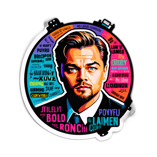 Livlig klistremerke av Leonardo DiCaprio med ikoniske filmtagger
