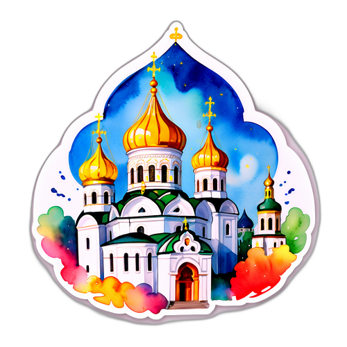 Стікери з Печерською Лаврою у кольоровій акварелі
