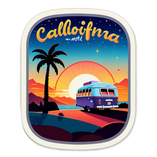 Stiker Motel yang Nyaman dengan Latar Sunset California