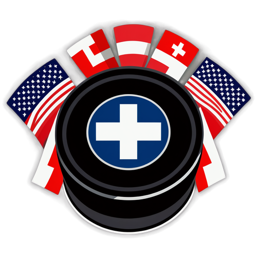 Hockeypuck med flag fra USA og Schweiz