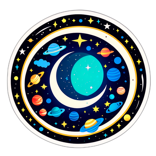 Glowing Crescent Moon with Planets and Constellations