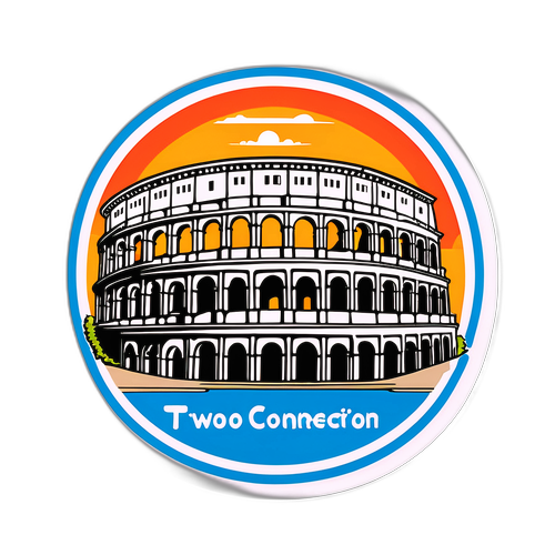 Een sticker die het Colosseum en de Kotel samenvoegt