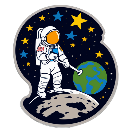 宇航员月球插旗贴纸