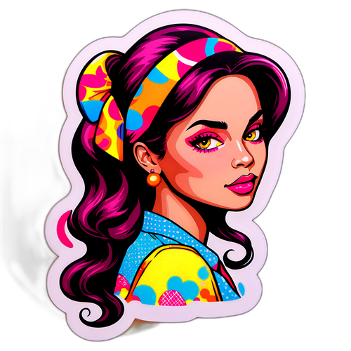 Una pegatina que fusiona la silueta de Angela Torres con patrones de arte pop y colores brillantes