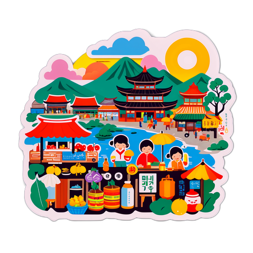전통 시장의 날씨 테마 스티커