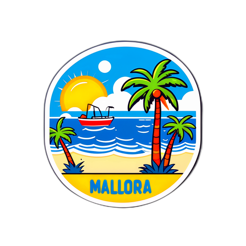 Witziger Sticker aus Mallorca über überfüllte Strände