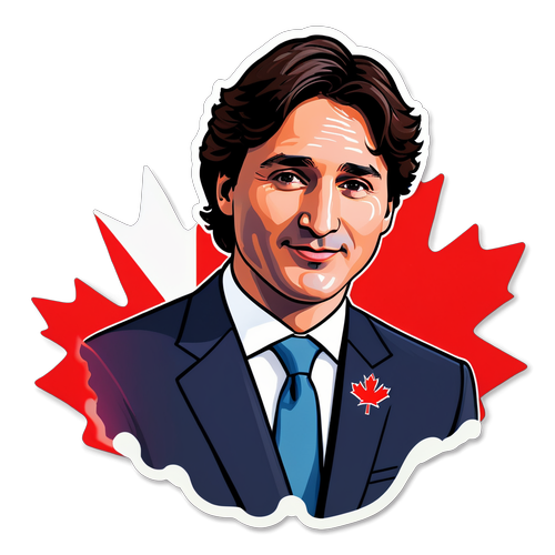 Autocollant Justin Trudeau avec couleurs canadiennes