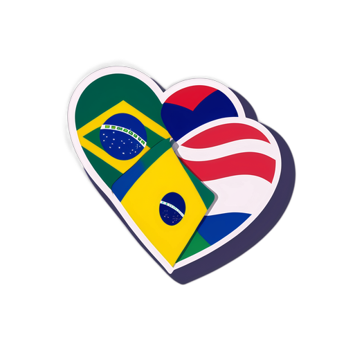 Autocollant en forme de cœur avec les drapeaux du Brésil et du Paraguay
