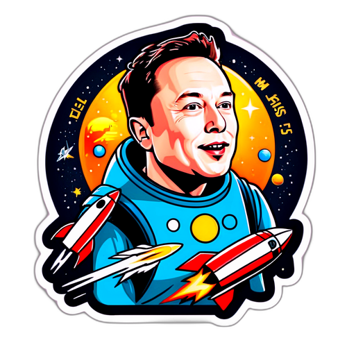 Humoristisk klistermærke af Elon Musk med rumrejser