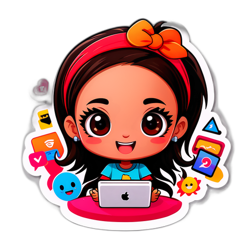 Stiker Kartun Awkarin dengan Ikon Media Sosial