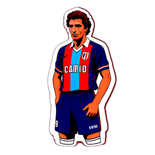 Sticker cu jucător legendar de la Cagliari în stil retro