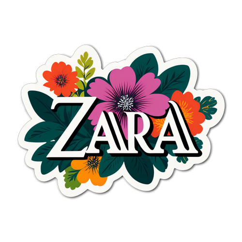 Autocollant avec le logo de Zara sur un fond floral