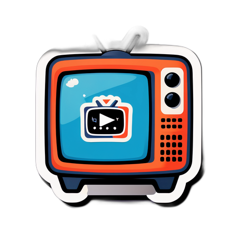 Sticker cu televizor retro și simboluri de streaming online