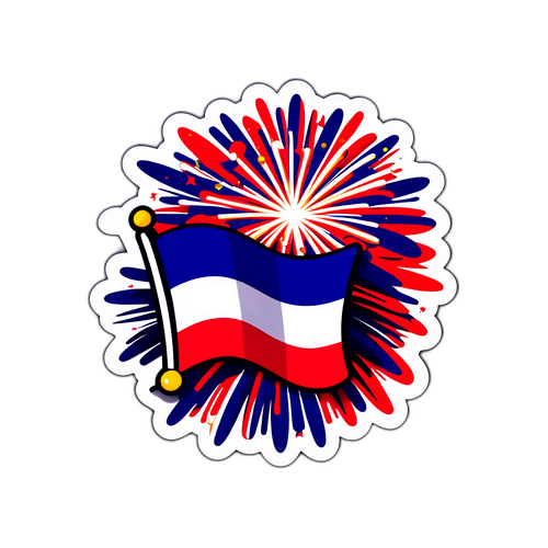 Sticker met Franse vlag en vuurwerk