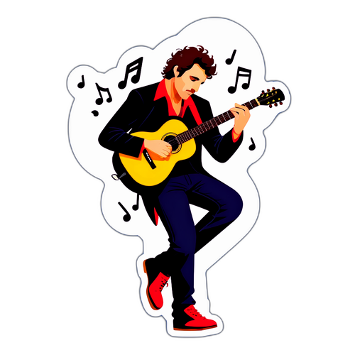 Autocollant artistique de Laurent Voulzy jouant de la guitare
