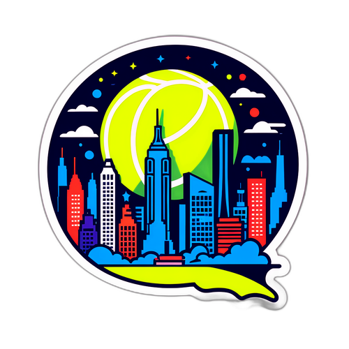 Stiker Tenis di Latar Langit NYC