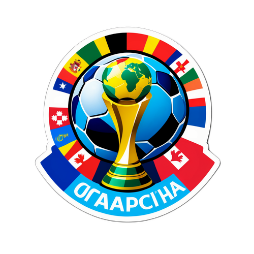 Sticker FIFA cu trofeul și steagurile echipelor