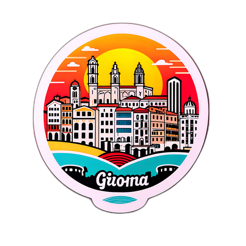Кумедна наклейка з горизонтом Жирони на заході сонця