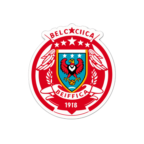 Kibandiko cha Benfica kilichojumuisha nembo ya timu katika mandhari ya uwanja wa Benfica