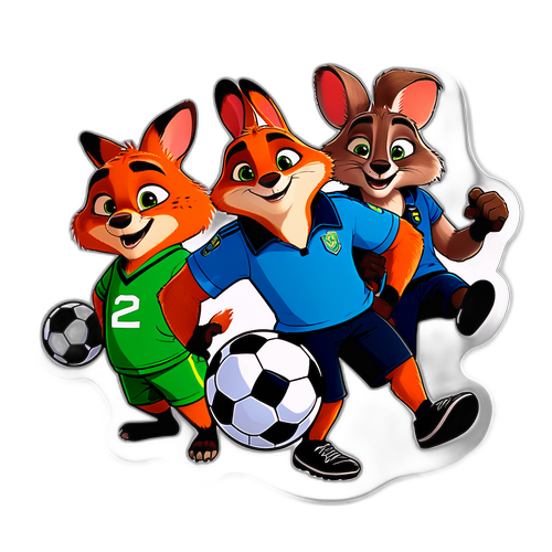 Una imagen divertida de los personajes de Zootopia 2 en una aventura de fútbol