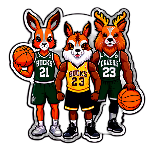 Adesivo con Mascotte: Cavalieri e Bucks che Giocano a Pallacanestro