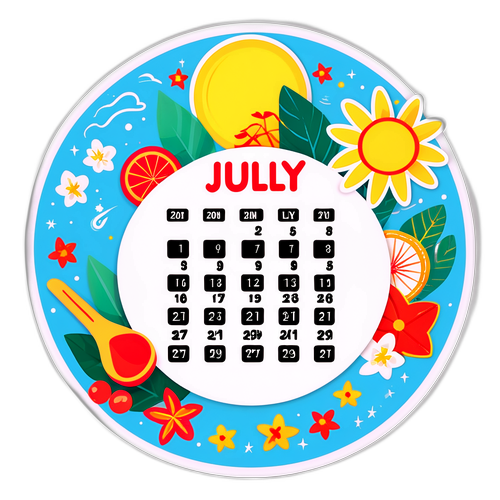 Sticker decorativ cu calendar pentru luna iulie