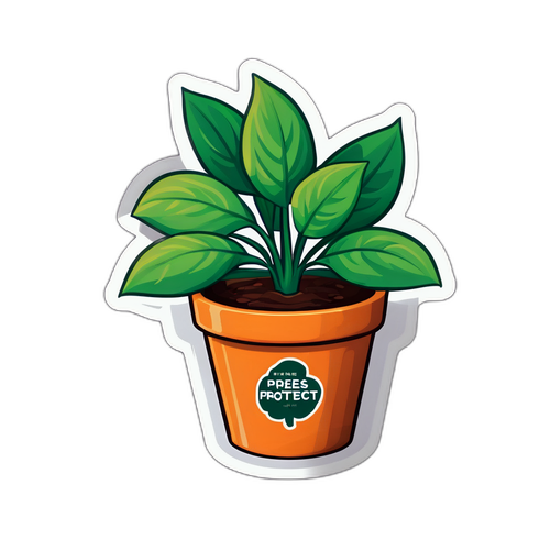 Nhãn dán chậu cây với dòng chữ 'Trồng cây để bảo vệ môi trường'