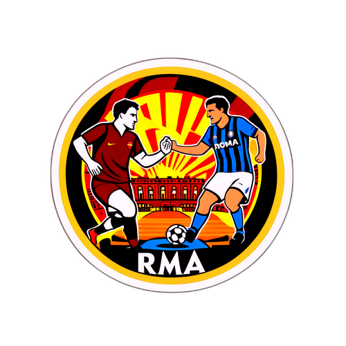 Design nálepky se historickými scénami z fotbalového zápasu AS Roma vs Inter