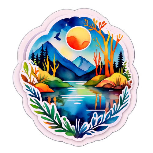 Sticker z elementami natury i refleksją w akwareli