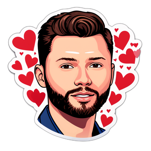 Sticker mit Porträt von Calum Scott umgeben von Herzen