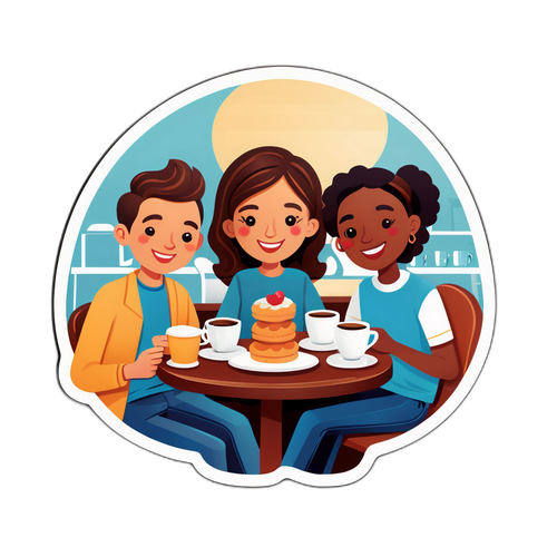 Ilustración de un grupo de amigos en un café