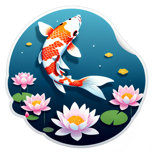 Serene Koi Fish with Lotus Blooms Sticker