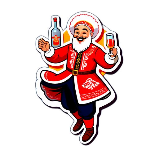 पारंपरिक रूसी पोशाक में खुश पात्र का स्टिकर