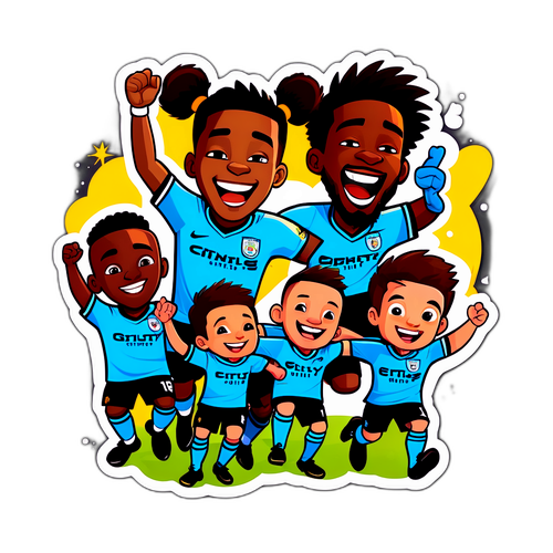 Radosny naklejka Manchester City z postaciami wesołych graczy