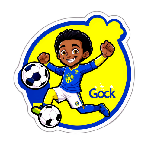 สติกเกอร์ฟุตบอลตัวละครฉลองประตูพร้อมข้อความ 'โชคดี'