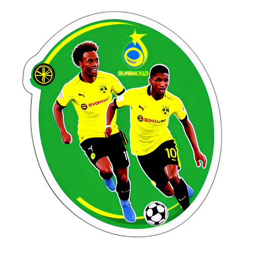 En dynamisk sticker der viser Mamelodi Sundowns vs. Borussia Dortmund