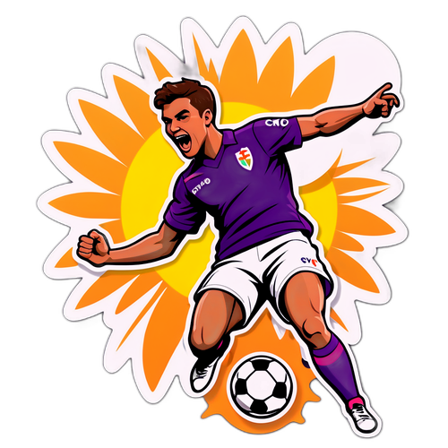 Sportieve sticker van een Fiorentina speler die een bal schopt