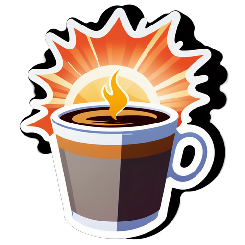 朝日を浴びるコーヒーカップのイラスト
