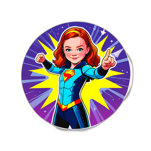 Émoticône illustrant Sadie Sink dans un rôle de super-héros avec un costume personnalisé
