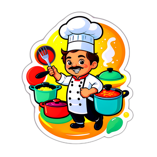 Веселий наклейка на тему MasterChef з шеф-кухарем в дії