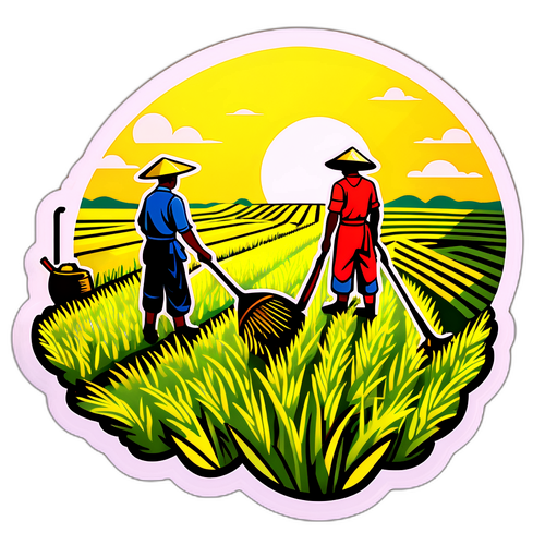 金色阳光下的稻田