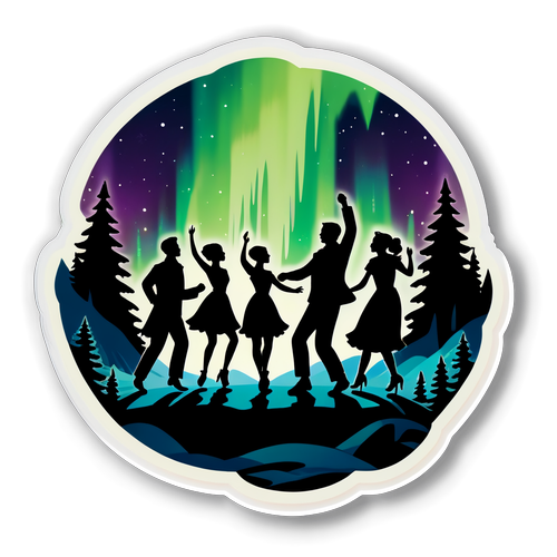 Silhouettes de personnes dansantes sous les aurores boréales