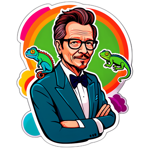 Whimsical Gary Oldman Chameleon Actor Sticker