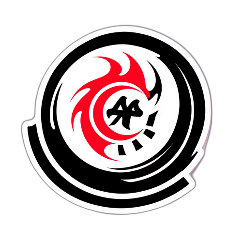Een dynamische sticker van het Ajax-logo met een groeiende bal die een goal scoort