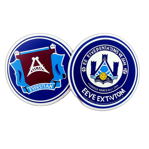 Een sticker met Everton en West Ham logo's en een slogan van sportiviteit
