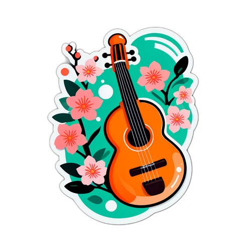 Nhãn dán nhạc mùa xuân hoa đào